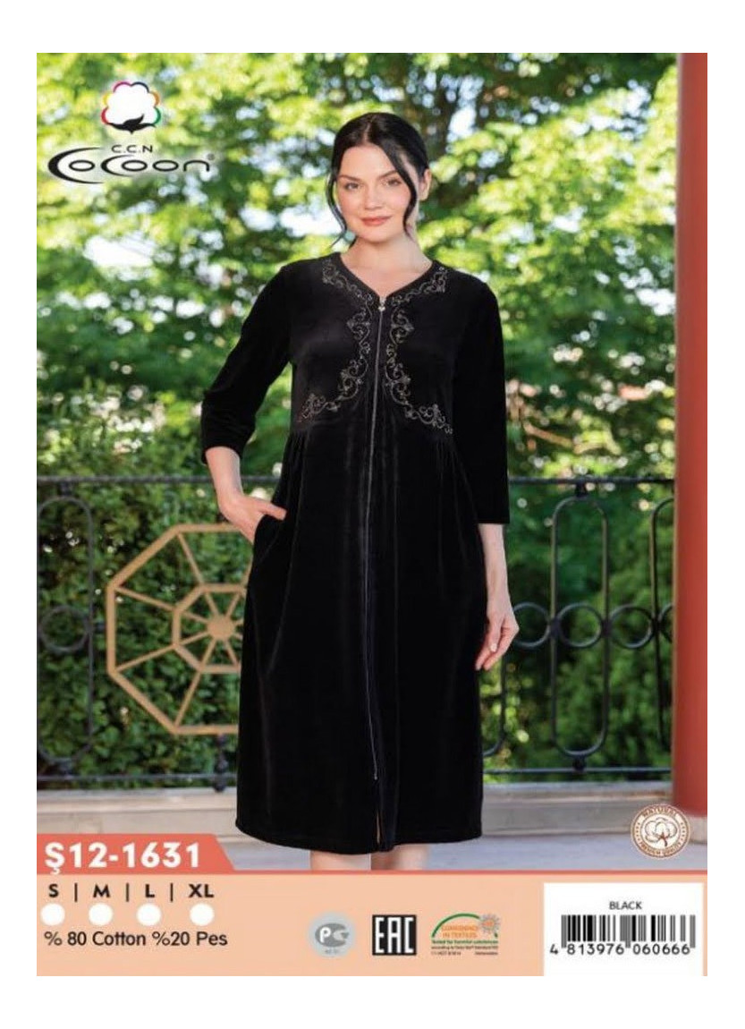 Халат Велюровый Женский на Молнии S+M+L+XL COCOON CCNŞ12-1631_BLK — прямые поставки из Турции