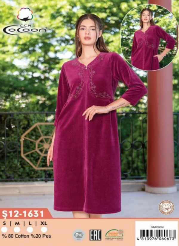 CCNŞ12-1631_DMS Velour Women's Robe (S+M+L+XL) — Turkish factory wholesale