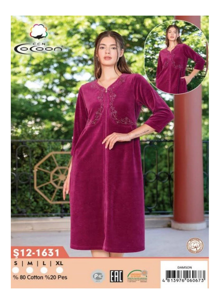 CCNŞ12-1631_DMS Velour Women's Robe (S+M+L+XL) — Turkish factory wholesale