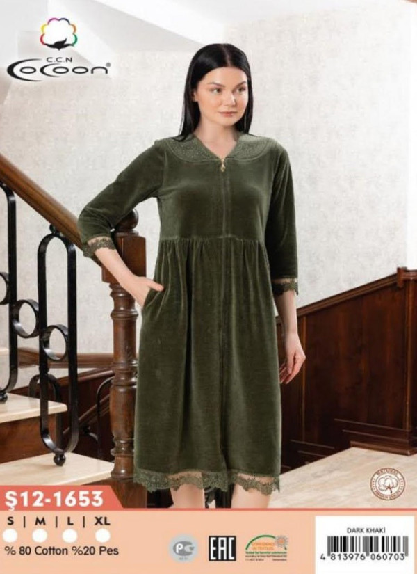 CCNŞ12-1653_DKH Velour Women's Robe (S+M+L+XL) — Turkey wholesale collection