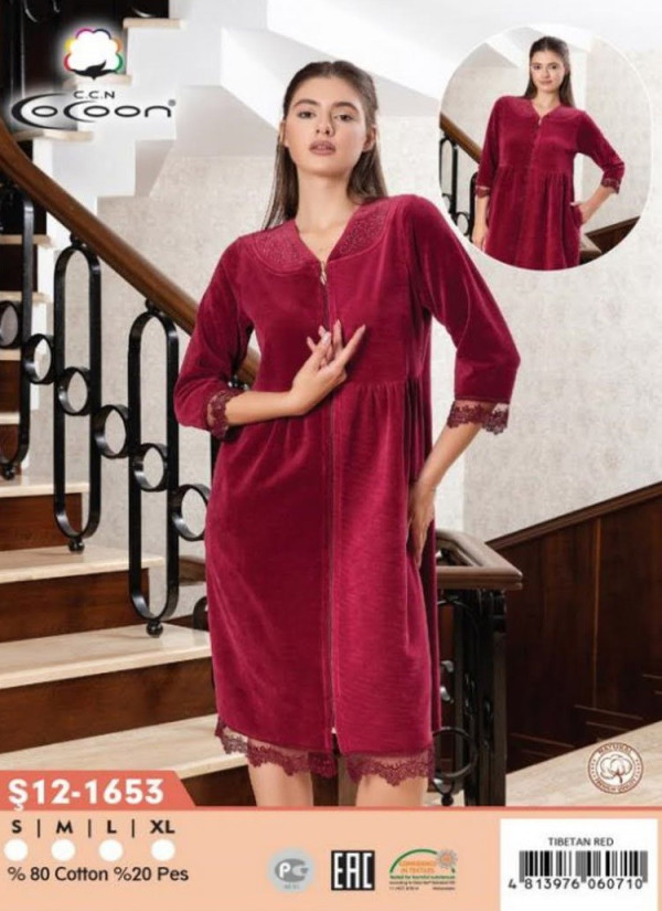 CCNŞ12-1653_TTR Velour Women's Robe (S+M+L+XL) — Turkish factory wholesale