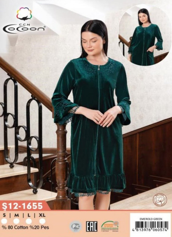 CCNŞ12-1655_EME Velour Women's Robe (S+M+L+XL) — Istanbul wholesale supplier