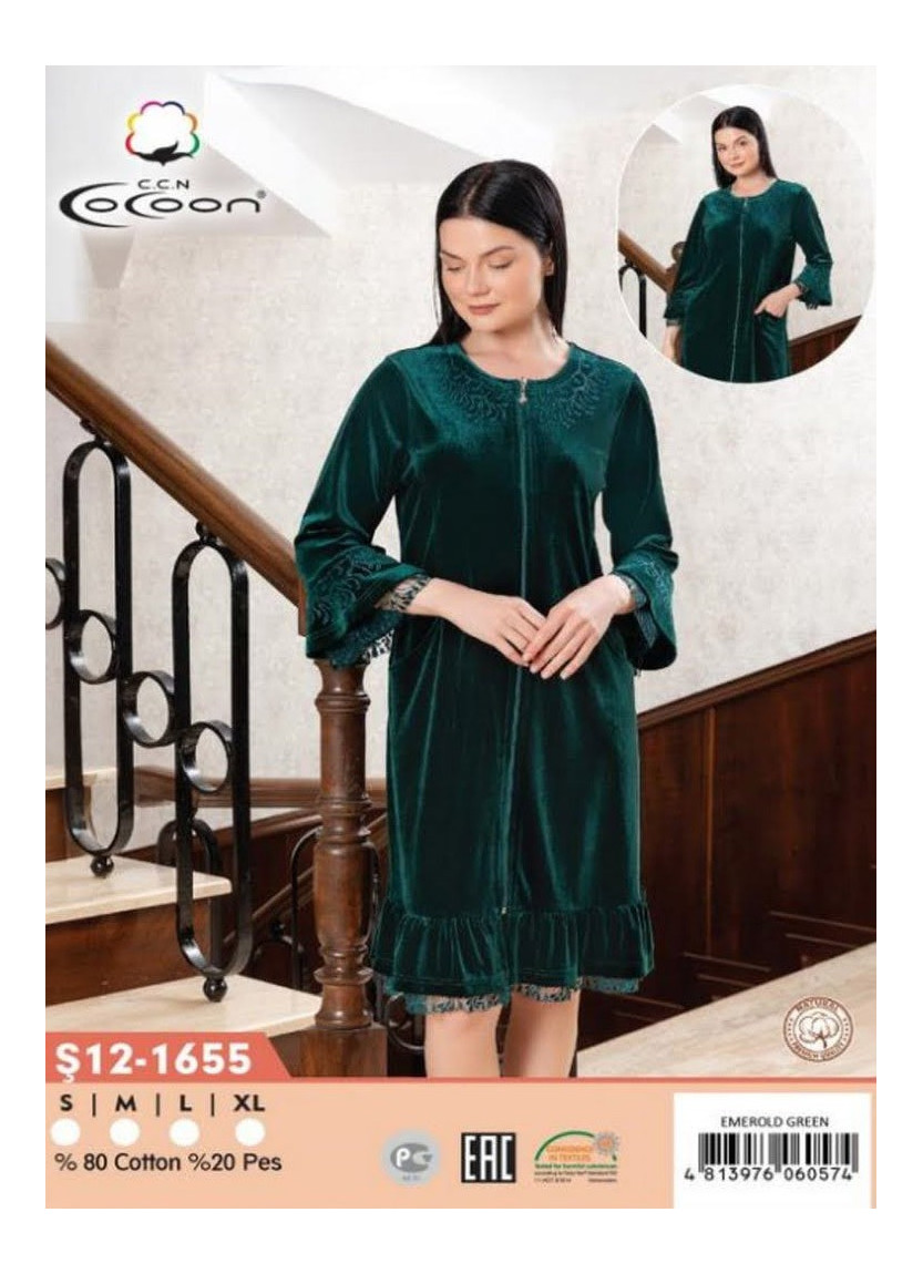 CCNŞ12-1655_EME Velour Women's Robe (S+M+L+XL) — Istanbul wholesale supplier