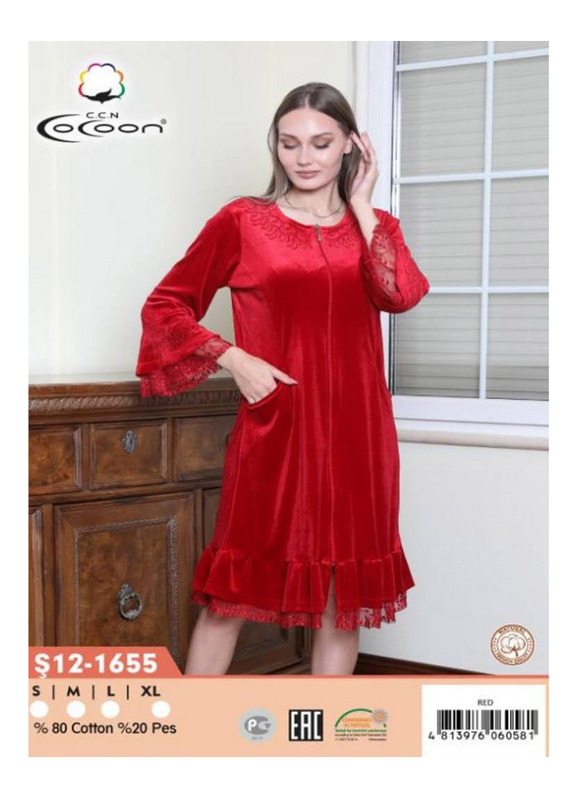 CCNŞ12-1655_RED Velour Women's Robe (S+M+L+XL) — wholesale for boutiques