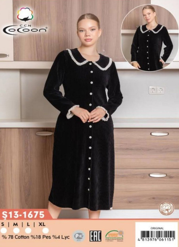 CCNŞ13-1675_ORI Velour Women's Robe (S+M+L+XL) — Turkey wholesale collection