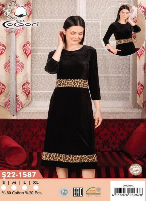 CCNŞ22-1587_ORI Velour Dress (S+M+L+XL) — Istanbul wholesale supplier