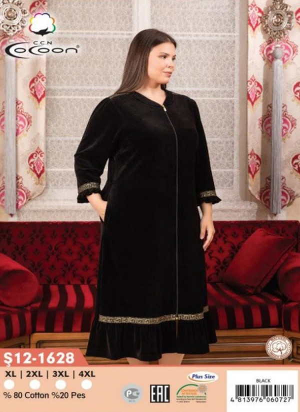 CCNŞ12-1628_BLA Velour Women's Robe (XL+2XL+3XL+4XL) — Istanbul wholesale supplier