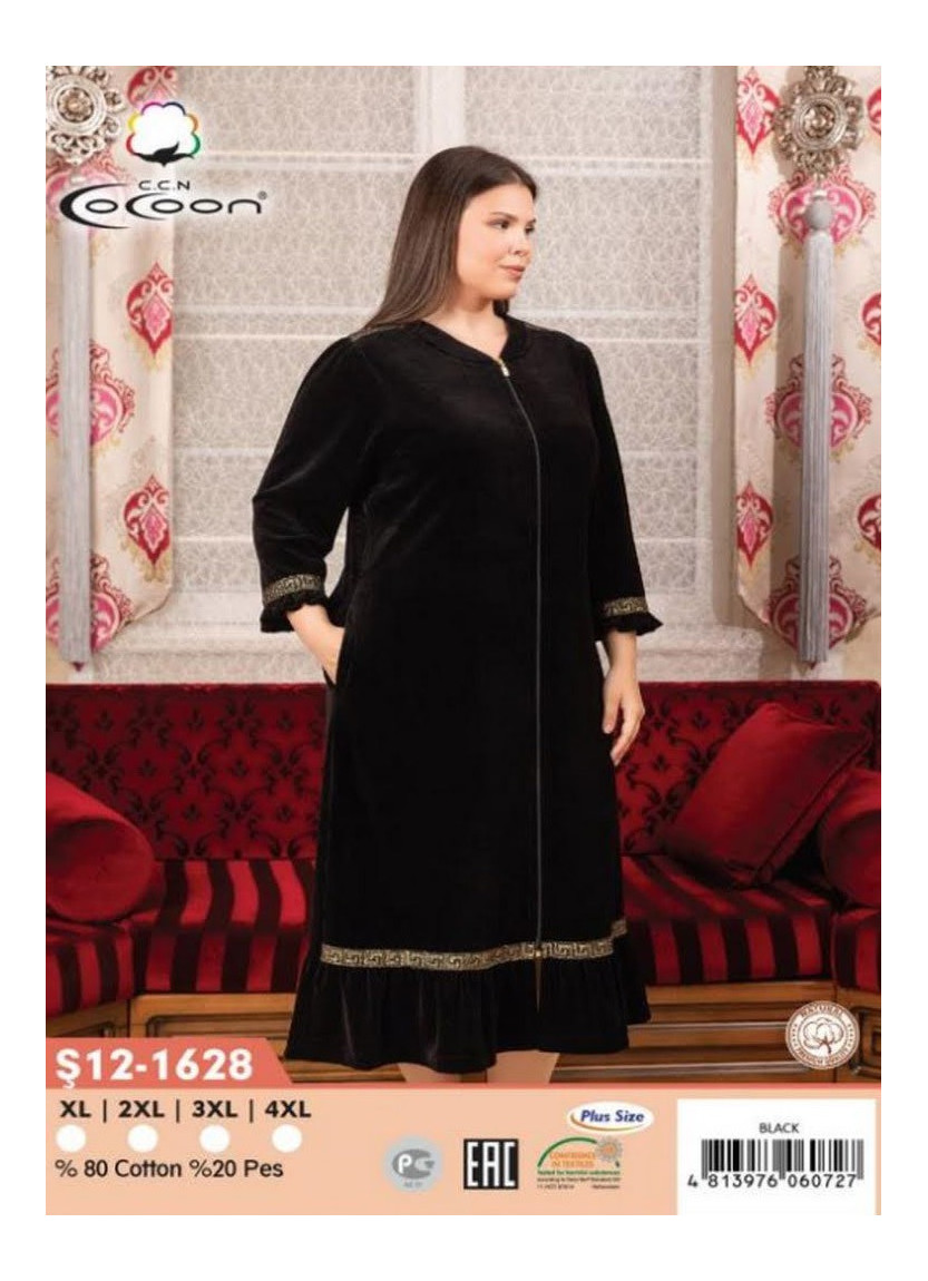 CCNŞ12-1628_BLA Velour Women's Robe (XL+2XL+3XL+4XL) — Istanbul wholesale supplier
