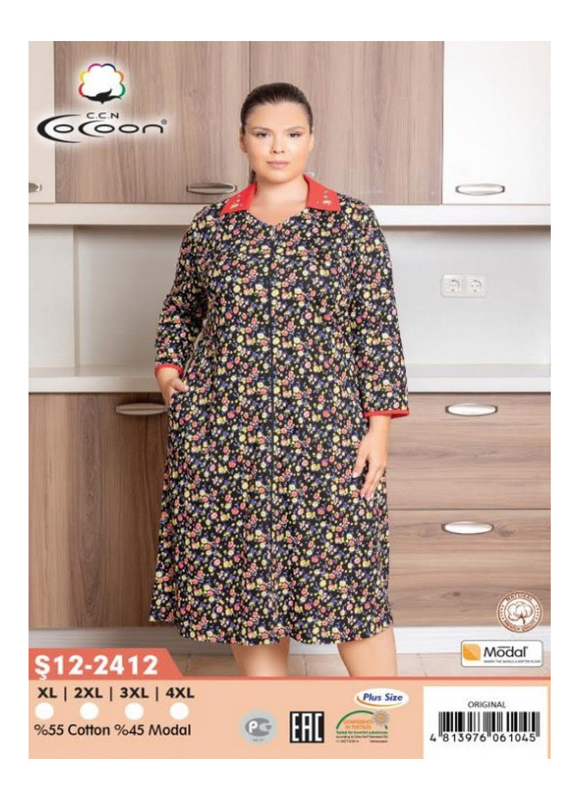 Халат Модал Женский на Молнии XL+2XL+3XL+4XL COCOON CCNŞ12-2412_ORI — оптом от турецкой фабрики