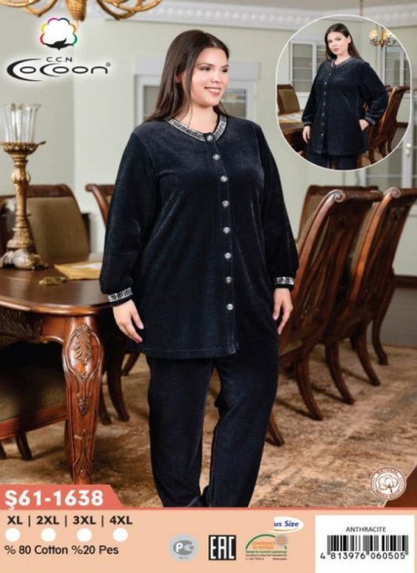 CCNŞ61-1638_ANN Velour Pants Homewear Set (XL+2XL+3XL+4XL) — Turkish factory wholesale