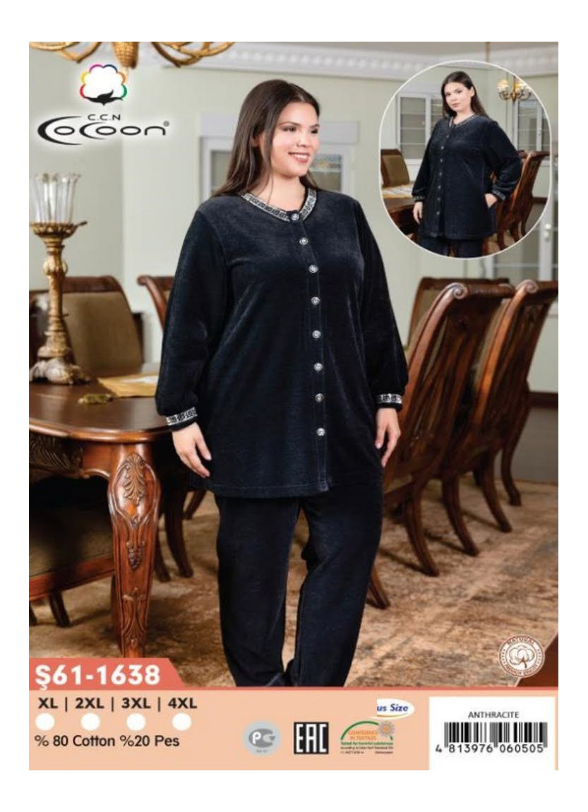 CCNŞ61-1638_ANN Velour Pants Homewear Set (XL+2XL+3XL+4XL) — Turkish factory wholesale