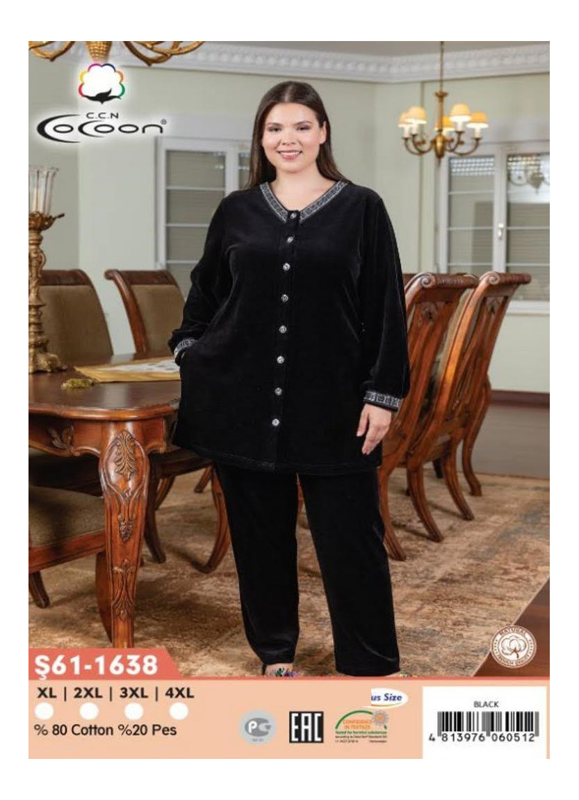 CCNŞ61-1638_BLA Velour Pants Homewear Set (XL+2XL+3XL+4XL) — Istanbul wholesale supplier