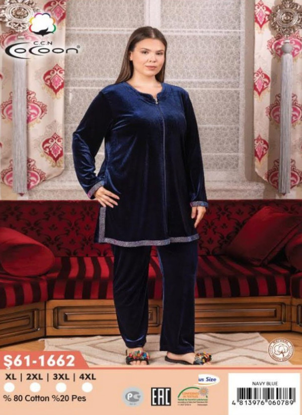 CCNŞ61-1662_NBL Velour Pants Homewear Set (XL+2XL+3XL+4XL) — Turkish factory wholesale