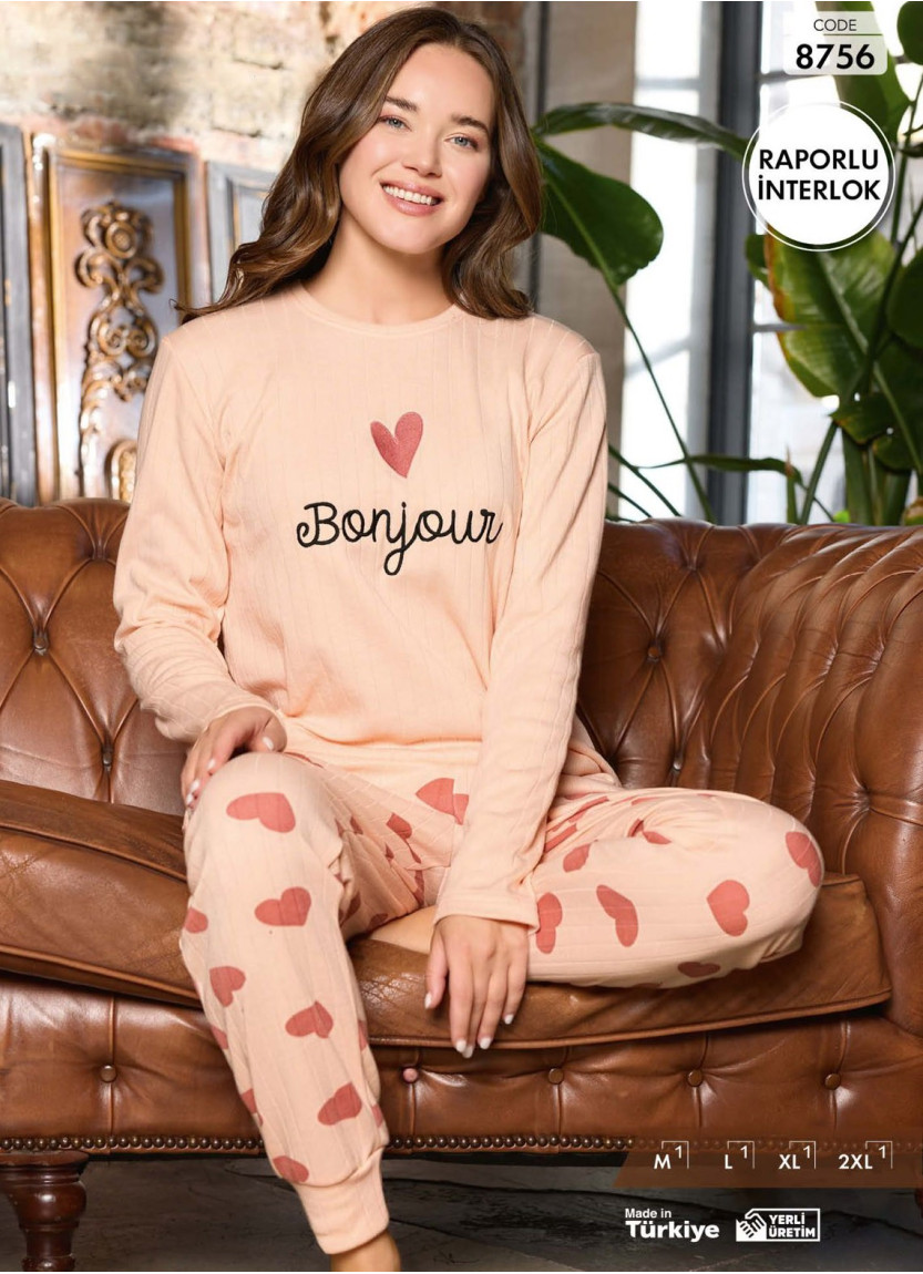 Пижама Женская из Рапортного Интерлока (M+L+XL+2XL) Raporlu Interlok Pijamo 8756 — фабричная коллекция оптом