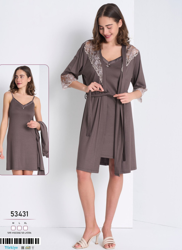 Caroline 53431 Оптом Турция Фабрика Халат + Сорочка 2-КА (M+L+XL) Caroline 53431 Купить Оптом с Турции