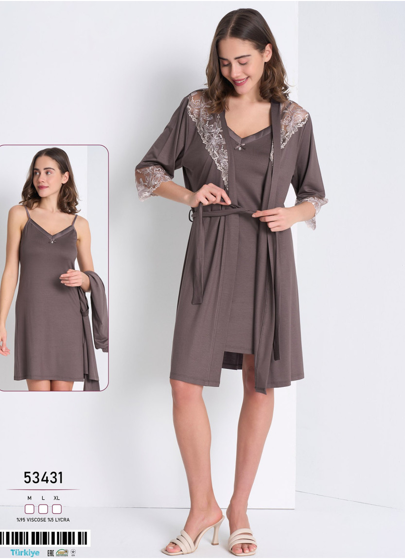 Caroline 53431 Оптом Турция Фабрика Халат + Сорочка 2-КА (M+L+XL) Caroline 53431 Купить Оптом с Турции