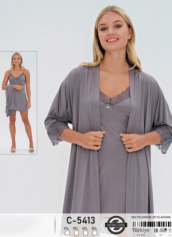 Caroline C-5413 Оптом Турция Фабрика Халат + Сорочка 2-КА Antibacterial (2XL+3XL+4XL+5XL) Caroline C-5413 Купить Оптом с Турции