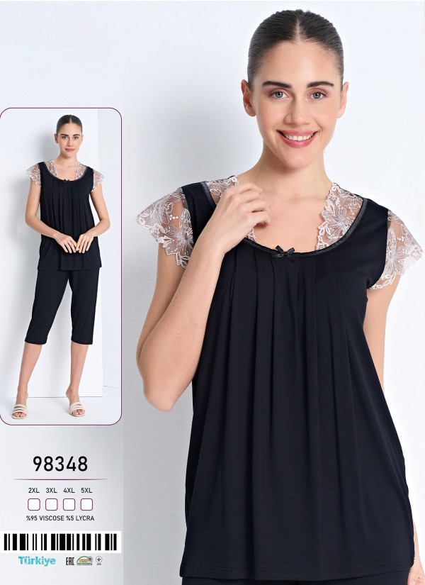 Женский Домашний Комплект с Кружевом Топ и Бриджи (2XL+3XL+4XL+5XL) Viscose Caroline 98348 — оптом для магазинов и бутиков