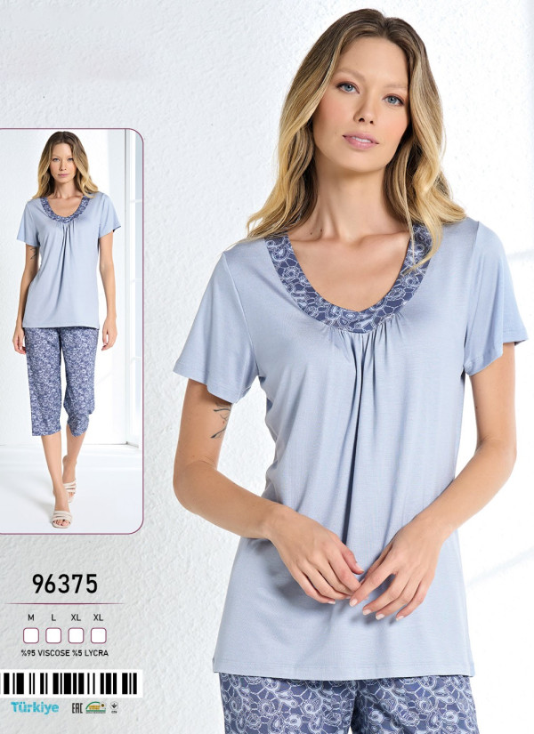 Caroline 96375 Viscose Capri Homewear Set (M+L+XL+XL) — wholesale from Turkey