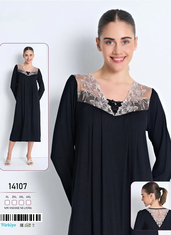 Caroline 14107 Viscose Nightdress (XL+2XL+3XL+4XL) — Turkish factory wholesale