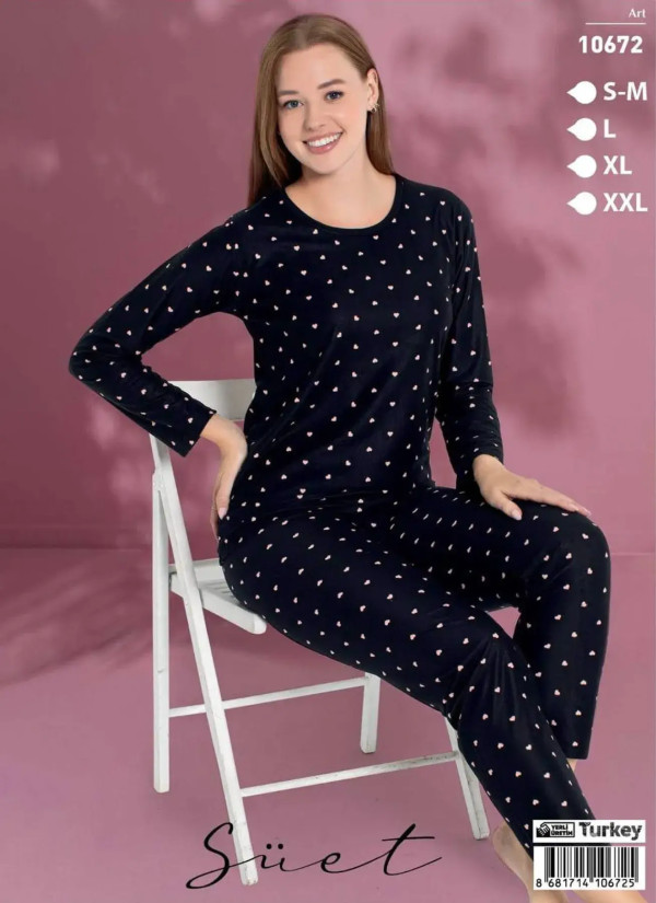 LEMARIES SÜET 10672 Suede Pants Homewear Set (S/M+L+XL+XXL) — Turkish factory wholesale