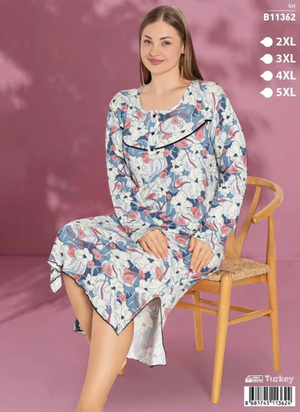 LEMARIES B11362 Viscose Nightdress (2XL+3XL+4XL+5XL) — Turkey wholesale collection