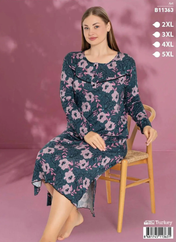 LEMARIES B11363 Viscose Nightdress (2XL+3XL+4XL+5XL) — Turkish factory wholesale