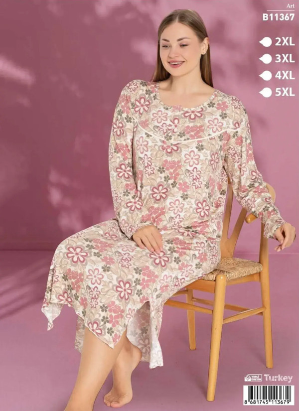 LEMARIES B11367 Viscose Nightdress (2XL+3XL+4XL+5XL) — Turkish factory wholesale