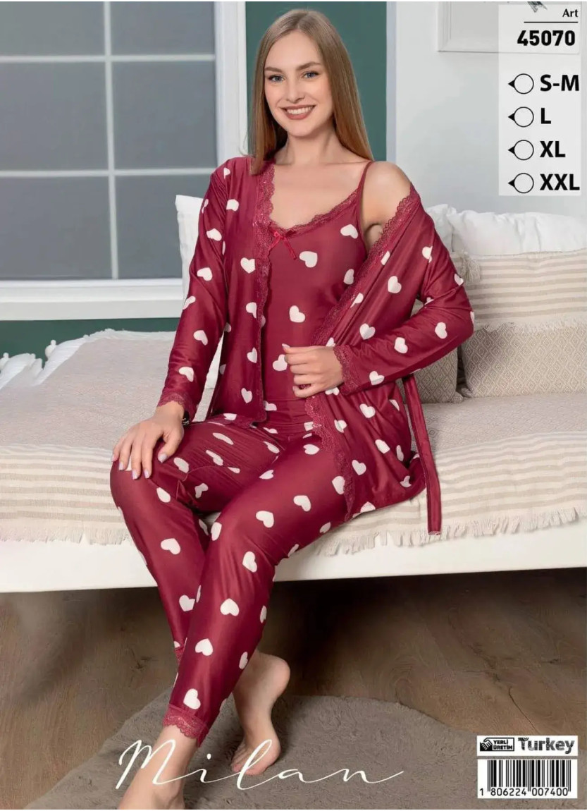 Пижамный Комплект Milan Bamboo 3 предмета (S/M+L+XL+XXL) LE' MARIES LEMARIES MİLAN3 45070 — купить оптом из Турции