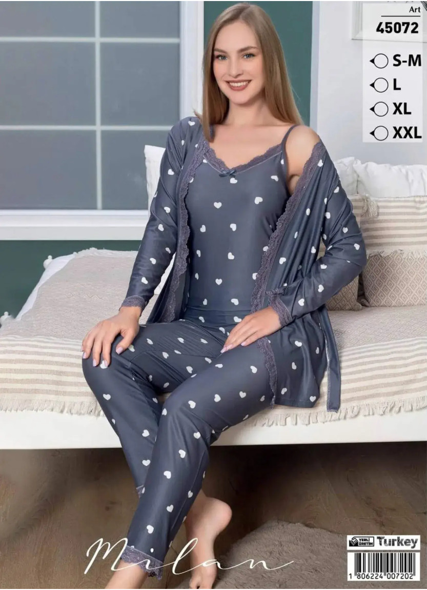Пижамный Комплект Milan Bamboo 3 предмета (S/M+L+XL+XXL) LE' MARIES LEMARIES MİLAN3 45072 — турецкий текстиль оптом
