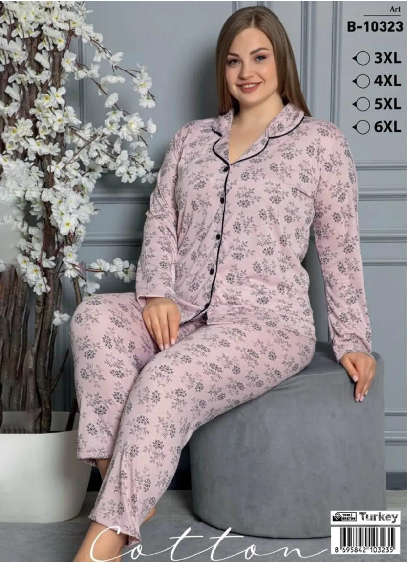 Пижама Женская на Пуговицах Хлопок (3XL+4XL+5XL+6XL) COTTON LEMARIES COTTON B-10323 — купить оптом из Турции