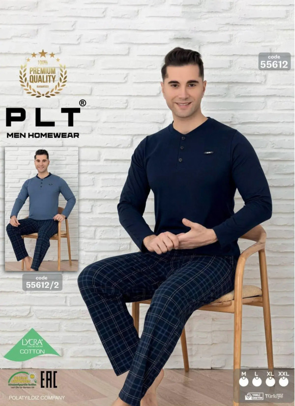Пижама Мужская Комплект с Брюками Хлопок (M+L+XL+XXL) COTTON POLAT 55612 — оптовая поставка из Турции