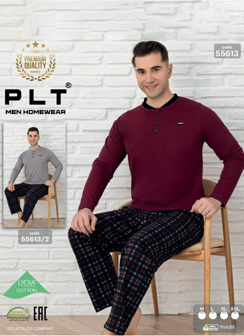 Пижама Мужская Комплект с Брюками Хлопок (M+L+XL+XXL) COTTON POLAT 55613 — турецкий текстиль оптом