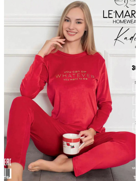 Комплект Домашний Женский с Брюками Велюр (S/M+L+XL+XXL) LE' MARIES LEMARIES Kdf 30160 — турецкий текстиль оптом