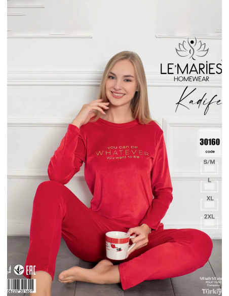 Комплект Домашний Женский с Брюками Велюр (S/M+L+XL+XXL) LE' MARIES LEMARIES Kdf 30160 — оптом для магазинов и бутиков