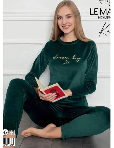 Комплект Домашний Женский с Брюками Велюр (S/M+L+XL+XXL) LE' MARIES LEMARIES Kdf 30161 — прямые поставки из Турции