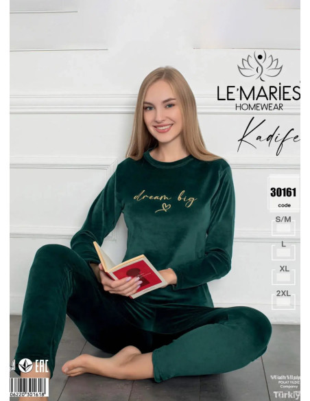 Комплект Домашний Женский с Брюками Велюр (S/M+L+XL+XXL) LE' MARIES LEMARIES Kdf 30161 — оптом от турецкой фабрики