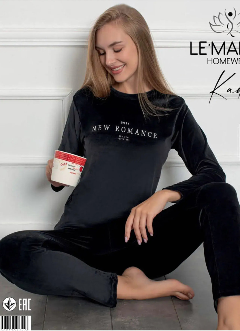 Комплект Домашний Женский с Брюками Велюр (S/M+L+XL+XXL) LE' MARIES LEMARIES Kdf 30164 — купить оптом из Турции