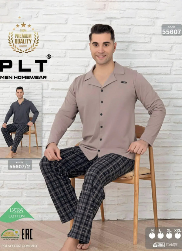 Пижама Мужская со Штанами Хлопок на Пуговицах (M+L+XL+XXL) COTTON POLAT 55607 — оптом от турецкой фабрики