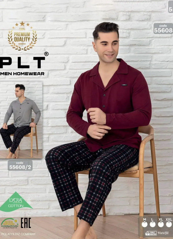 Пижама Мужская со Штанами Хлопок на Пуговицах (M+L+XL+XXL) COTTON POLAT 55608 — купить оптом со Стамбула