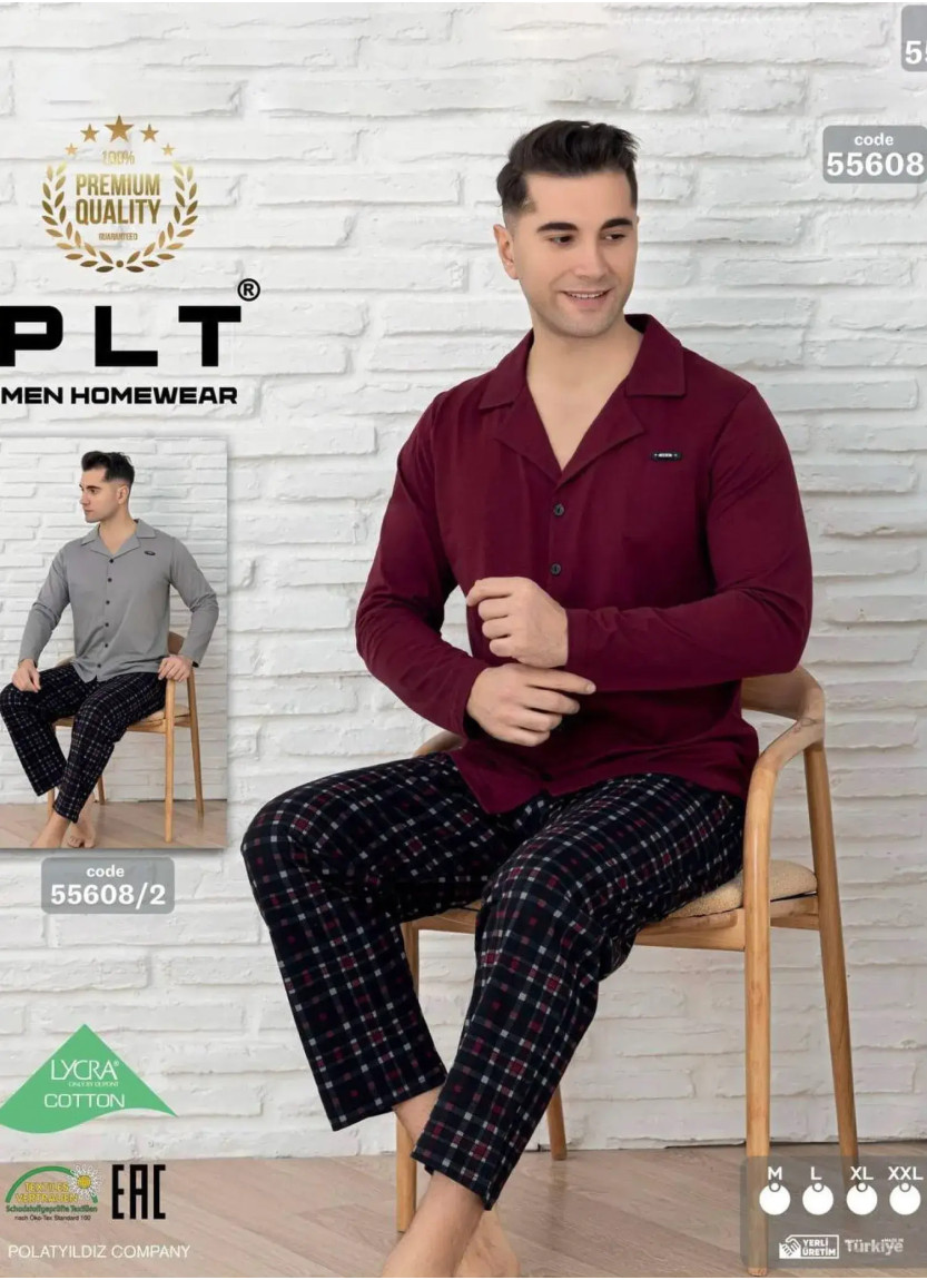 Пижама Мужская со Штанами Хлопок на Пуговицах (M+L+XL+XXL) COTTON POLAT 55608 — купить оптом со Стамбула