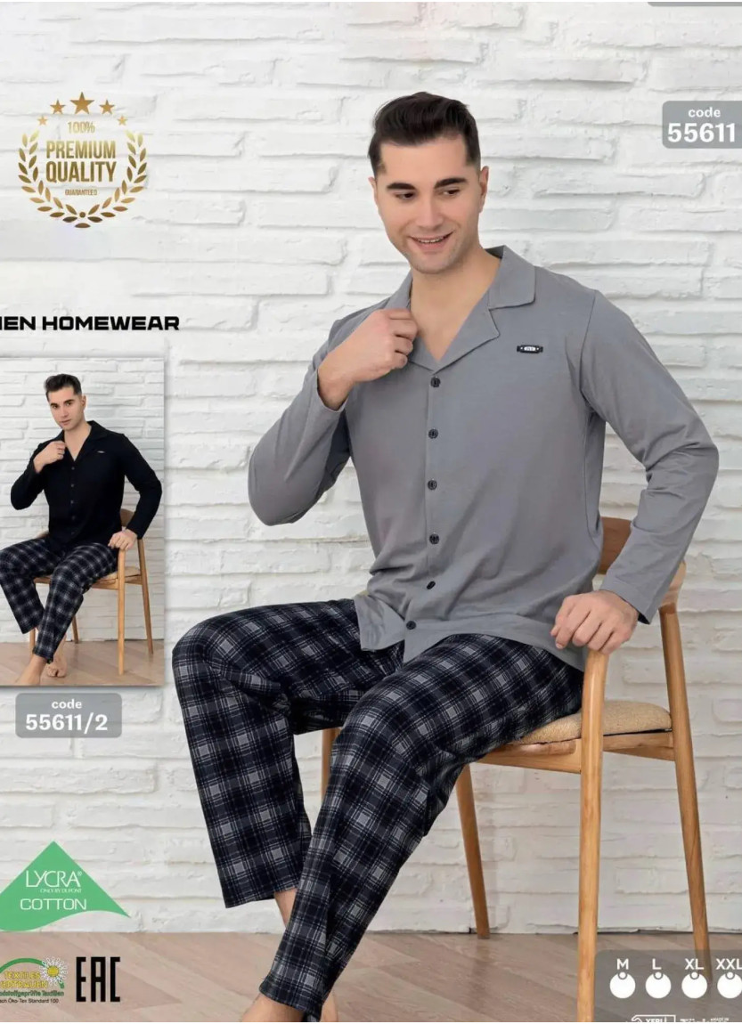 Пижама Мужская со Штанами Хлопок на Пуговицах (M+L+XL+XXL) COTTON POLAT 55611 — оптом от турецкой фабрики