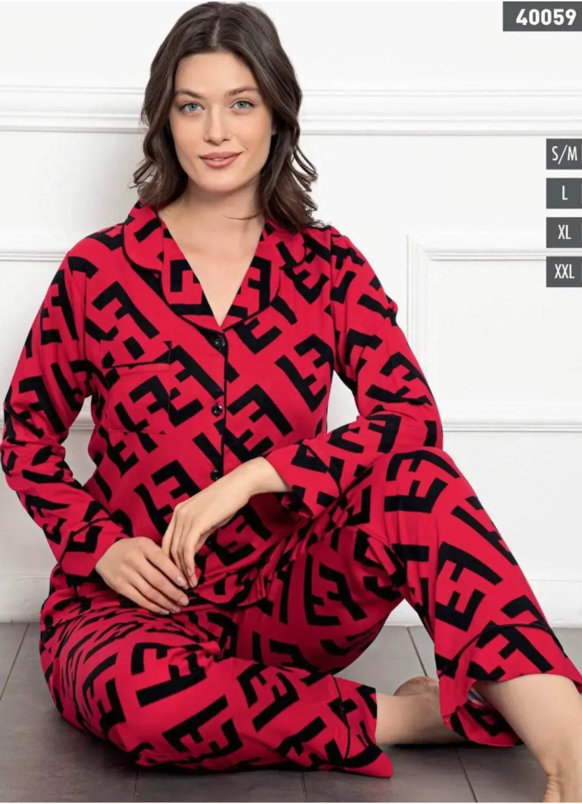 Пижама Женская на Пуговицах Dokuma (S/M+L+XL+XXL) LE' MARIES LEMARIES 40059 — купить оптом из Турции
