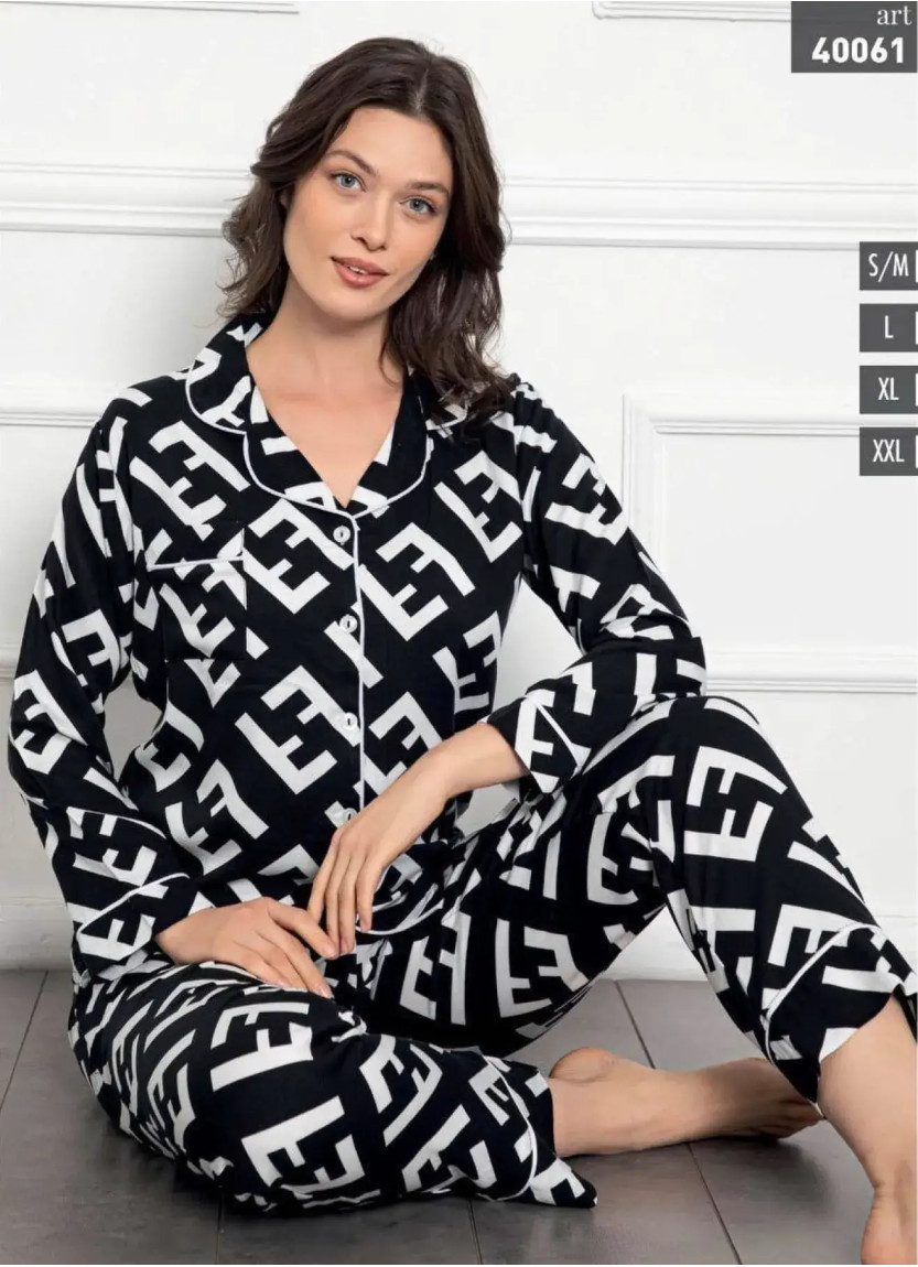 Пижама Женская на Пуговицах Dokuma (S/M+L+XL+XXL) LE' MARIES LEMARIES 40061 — турецкий текстиль оптом