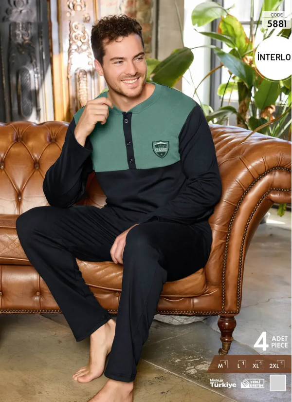 Пижама Мужская из Интерлока (M+L+XL+2XL) Interlok Pijamo 5881 — фабричная коллекция оптом