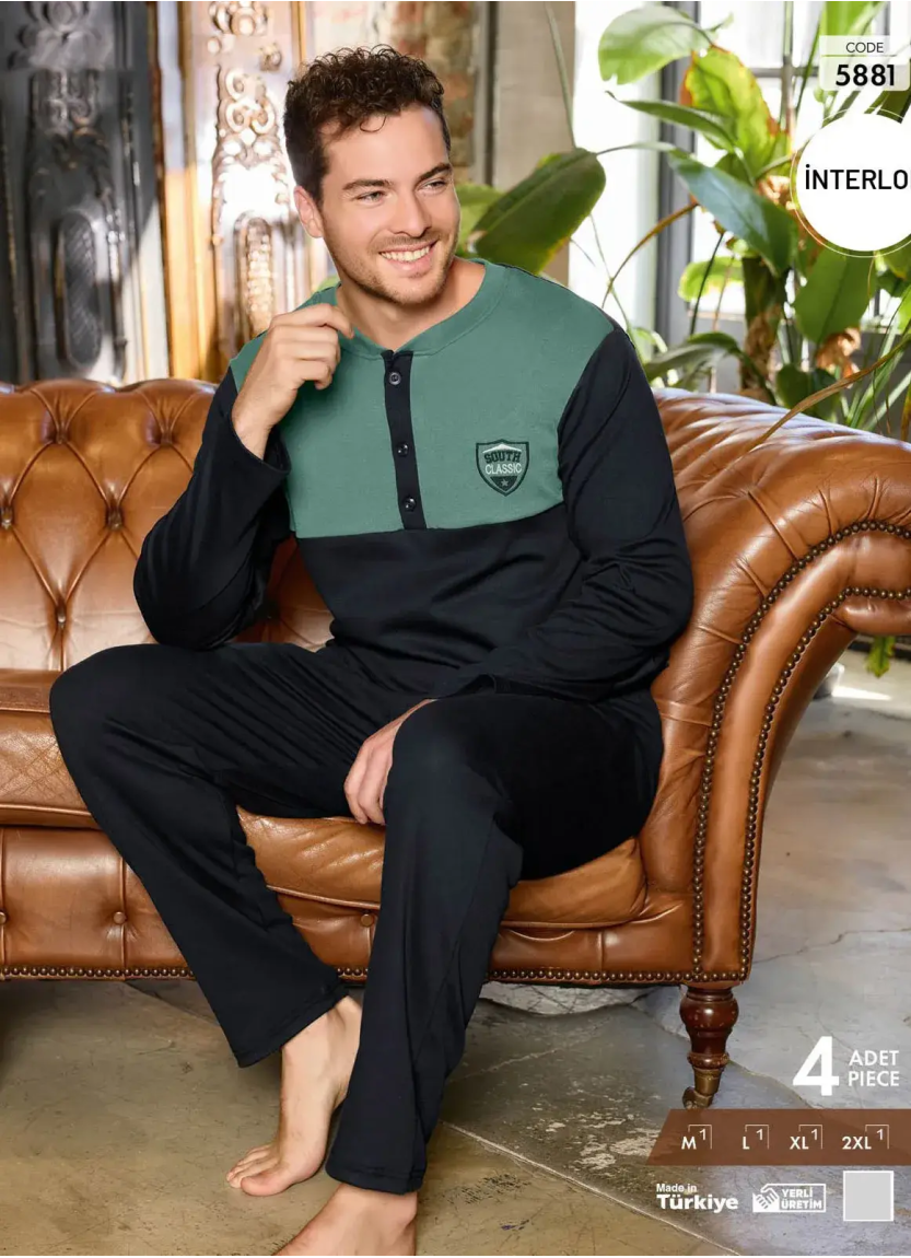 Пижама Мужская из Интерлока (M+L+XL+2XL) Interlok Pijamo 5881 — фабричная коллекция оптом