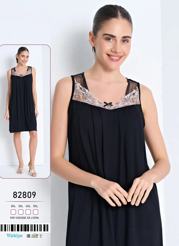 Caroline 82809 Viscose Nightdress (2XL+3XL+4XL+5XL) — Turkish factory wholesale