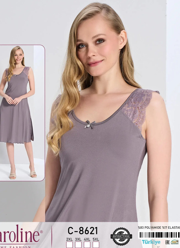 Caroline C-8621 Оптом Турция Фабрика Ночная Сорочка (2XL+3XL+4XL+5XL) Antibacterial Caroline Купить Оптом с Турции
