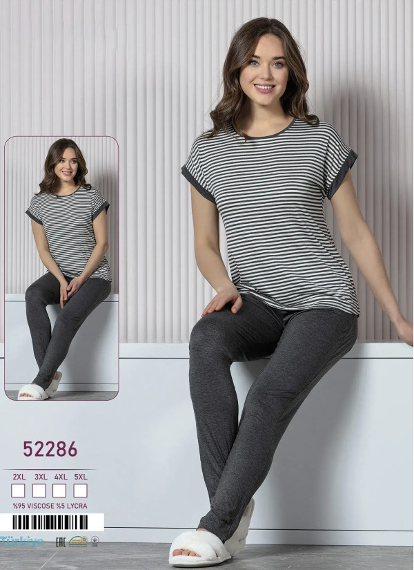 Caroline 52286 Оптом Турция Фабрика Пижама Женская Комплект с Брюками Вискоза (2XL+3XL+4XL+5XL) Caroline Купить Оптом с Турции