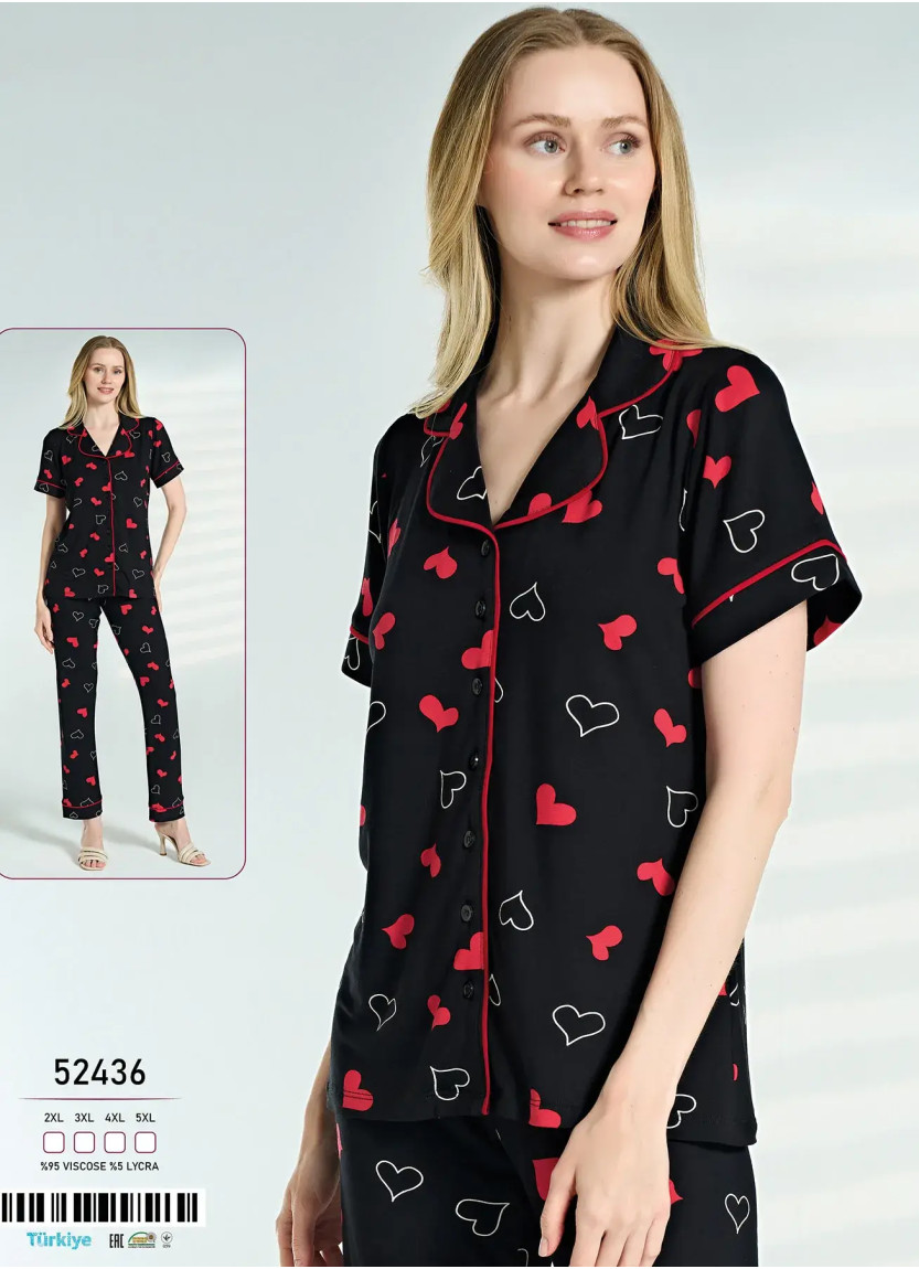 Caroline 52436 Оптом Турция Фабрика Пижама Женская Комплект с Брюками Вискоза (2XL+3XL+4XL+5XL) Caroline Купить Оптом с Турции